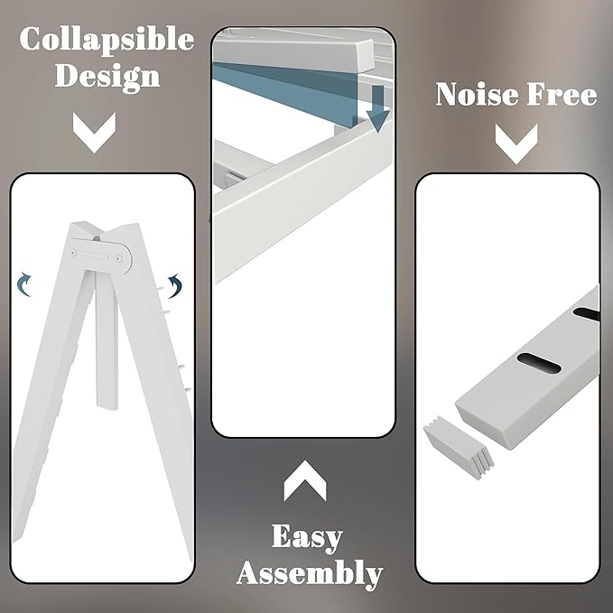 14 Inch Queen Bed Frame with Metal Gaskets, White Bed Frame Queen Size No Box Spring Needed, Heavy Duty Steel Platform Support, Round Corner Design, Noise Free, Storage Space, Easy Assembly