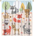 Kids Cartoon Forest Animal Curtains, Cute Woodland Animal Window Treatments for Bedroom Wildlife Fox Bear Deer Bunny Bird Blackout Window Drapes for Girls Boys Nursery Toddler Playroom 63x72in