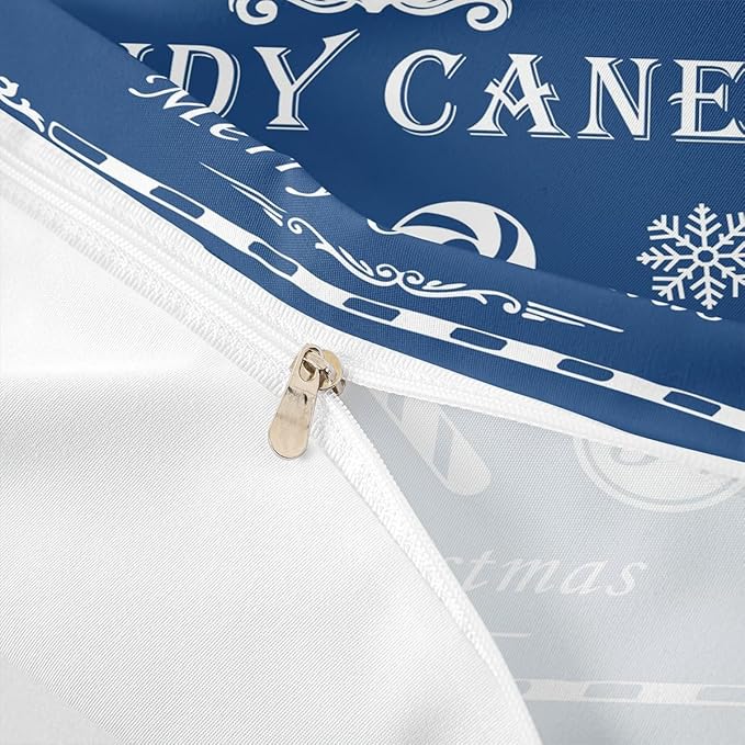 jejeloiu Christmas Bedding Set Twin Size Kids Christmas Quote Comforter Cover Set for Boys Girls Teens Candy Canes Print Duvet Cover Xmas Bedspread Cover Room Decorations Blue Quilt Cover