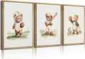 3Pcs Nursery Teddy Bear Canvas Wall Art Vintage Sports Bear Wall Decor Sports Boys'Room Artwork Prints Basketball Football Baseball Painting Pictures for Children's Room Boys' Room (16x24in poster)