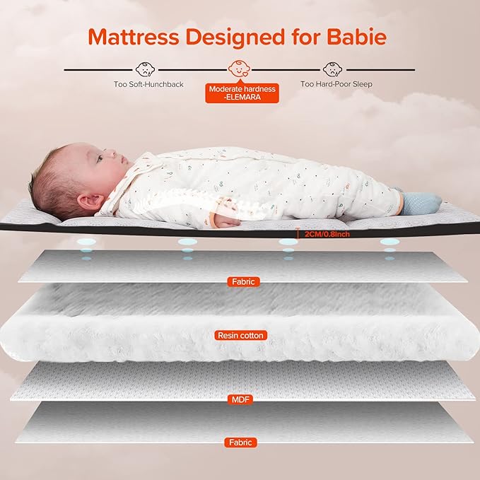 ELEMARA 50" Babies Bassinet Bedside Crib with Diaper Changer，Pack and Play with Mattress and Blackout Cover for Baby，4 in 1 Playpen Travel Bed with Storage,Playard with Adjustable Height