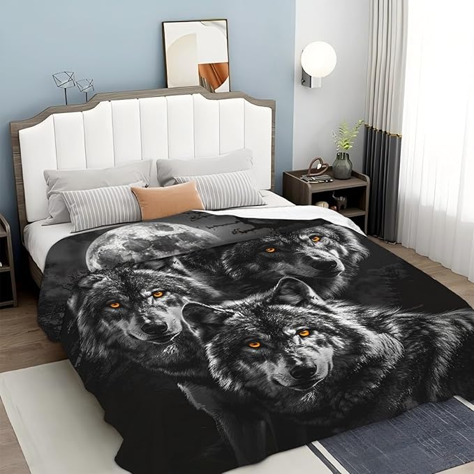 Tijuboni Wolf Throw Blanket Wolf Gifts for Girls Boys Women Men Kids Adults Soft Flannel Fleece Blanket for Couch Sofa Bed Home Decor 40"x50"
