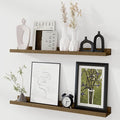 Fun Memories Picture Ledge Shelf, Pine Wood Floating Shelves Set of 2, 36 inch Nursery Book Shelves, Photo Ledge Book Shelves Wall Mounted for Living Room Kids' Room Bedroom - Light Brown