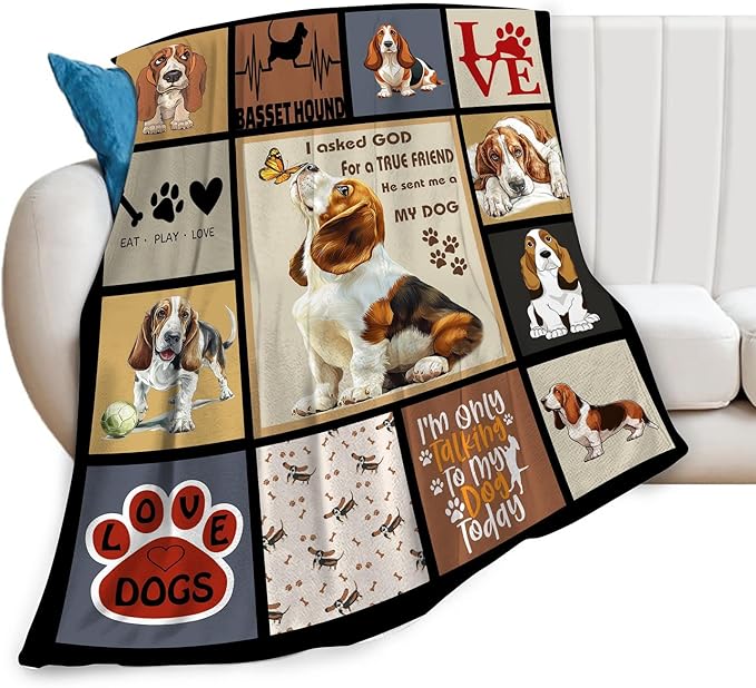 Cute Basset Hound Blanket My Friend The Basset Hounds Throw Blankets Gifts for Girls Boys Cozy Warm Soft Flannel Throws Plush Stuffed Animal Funny Pet Dog Fleece Blanket Gifts for Men Women 60"x80"
