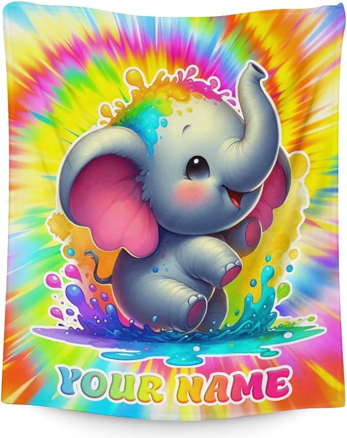 Custom Elephant Gifts for Women - 60" x 80" Inches Throw Blanket for Adults - Colorful Soft Fuzzy Blankets for Couch, Bed & Living Room