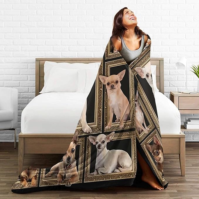 Cute Chihuahua Blanket for Girls Boys Funny Dog Throw Blankets Soft Cozy Warm Fuzzy Fleece Pet Bedding Flannel Throws Stuffed Animal Gifts for Chihuahua Lovers Kids Men Women Bedroom Decor 60"x50"