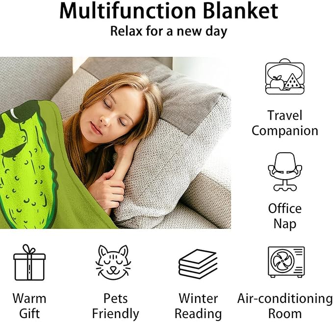 Custom Pickle Throw Blanket for Women Men - 60x80 Inches Twin Size - Soft Fluffy Cozy Blankets Gift - Green Funny Blanket Throws for Bed, Sofa, Winter