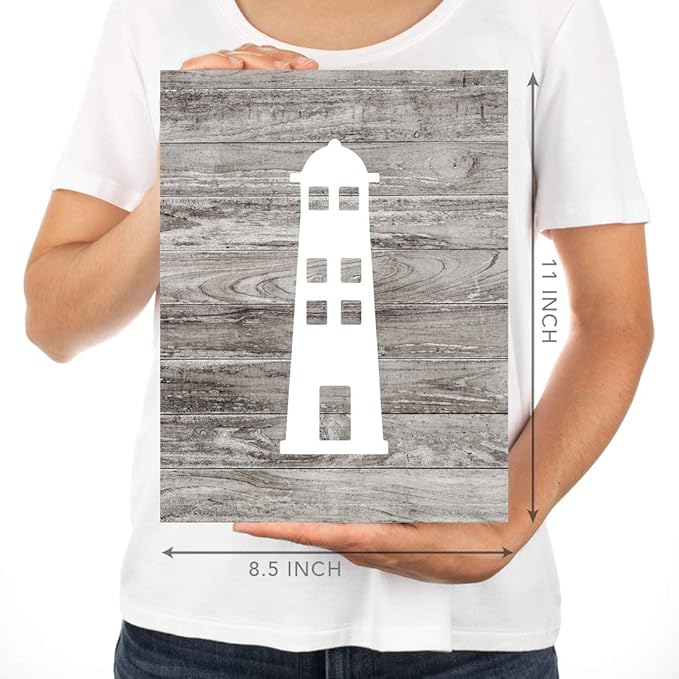 Andaz Press Ocean Nautical Sailor Theme Nursery Kids Bedroom Hanging Wall Art Decor, 8.5x11-inch, Rustic Distressed Blue Wood, Anchor, Lighthouse, Whale, 6-Pack, Unframed Room Poster