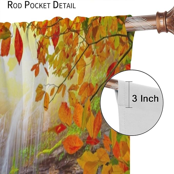 Waterfall Blackout Curtains, Waterfall Landscape Autumn Nature Leaves Forest Window Drapes, for Bedroom Living Room 84" W X 84" L