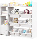 Costzon Kids Toy Storage Organizer, 4-Tier Bookshelf Storage Cabinet w/8 Removable Bins, Preschool Children's Montessori Bookshelf w/Large Cabinet for Playroom, Daycare, Kids Room, Classroom