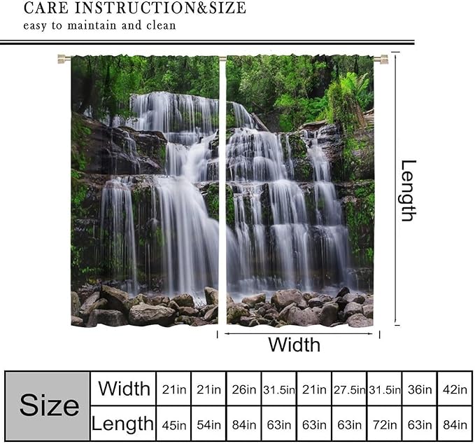Natural Scenery Blackout Curtains, Spring Rustic Forest Waterfall River Landscape Window Drapes, for Bedroom Living Room 84" W X 84" L