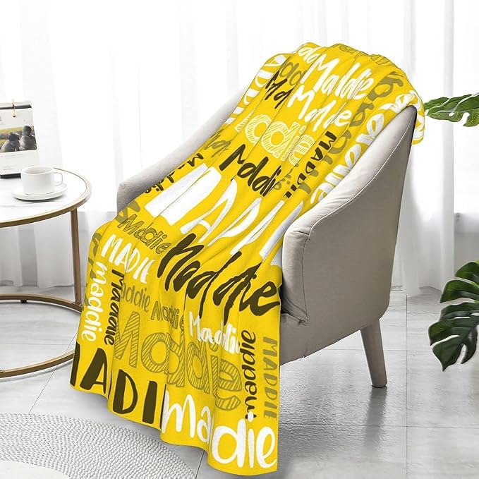 Dr.TOUGH Personalized Blankets with Name Customized Baby Blankets for Girls Boys Adults Monogrammed Blankets and Throws Christmas Birthday Mothers Fathers Valentines Day Gift (Gold, 40''×50'')