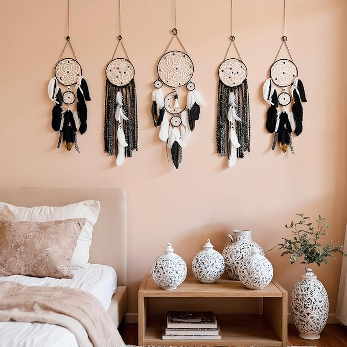 Dream Catcher Wall Decor,Large Boho Dream Catcher with Luxurious Feathers & Beads, Handmade Wall Hanging for Bedroom, Nursery, Living Room, Gift Ready for Girls & Adults (Pink)