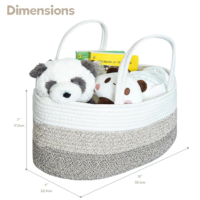 Baby Diaper Caddy Organizer, Large Cotton Rope Nursery Diaper Basket, Changing Table Organizer, Portable Tote Bag with Divider, Car Storage, Baby Shower Gifts for Newborn Girls - Gradient Brown