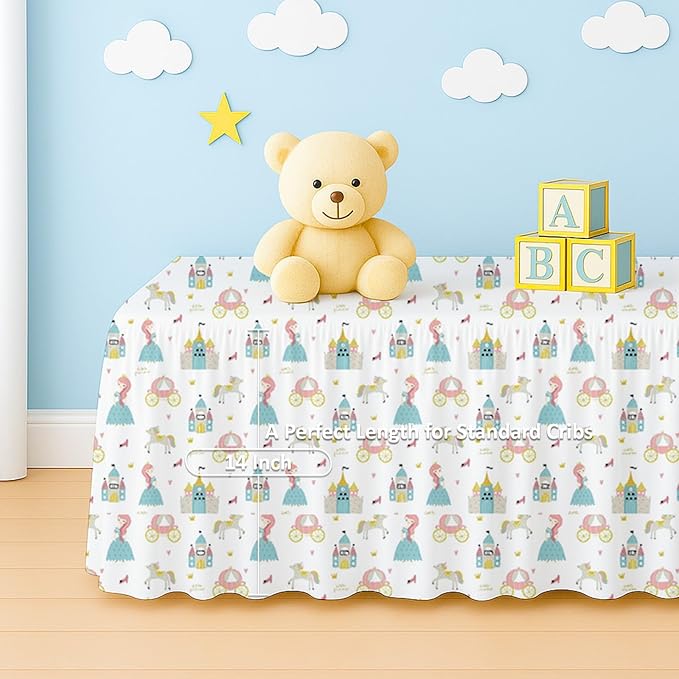 Cottington Lane Crib Skirt Dust Ruffle, 100% Natural Cotton, Soft, Durable Nursery Crib Toddler Bedding Skirt for Baby Girls or Boys, Fits Standard Cribs 28" x 52" with 14" Drop, Littile Princess