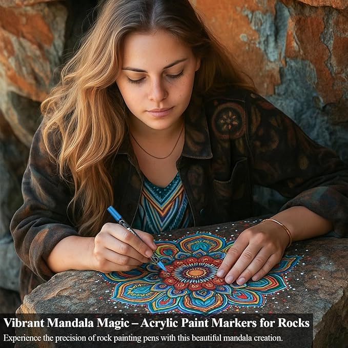 Acrylic Paint Markers, 24 Colors Acrylic Markers Set, Dual Tip Fine & Dot Point Acrylic Paint Pens for Rocks, Wood, Canvas, Stone, Glass, Ceramic, Fabric, Crafts, Rock Painting, Drawing & Art Supplies
