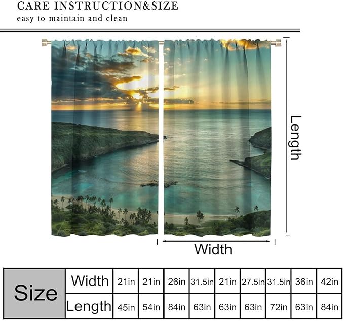 Ocean Beach Curtains,OceanMorning Sunrise Hawaiian Seaside Scene Pattern Blackout Print Home Bedroom Living Room Window Treatments 2 Panel Set 84x84 Inch