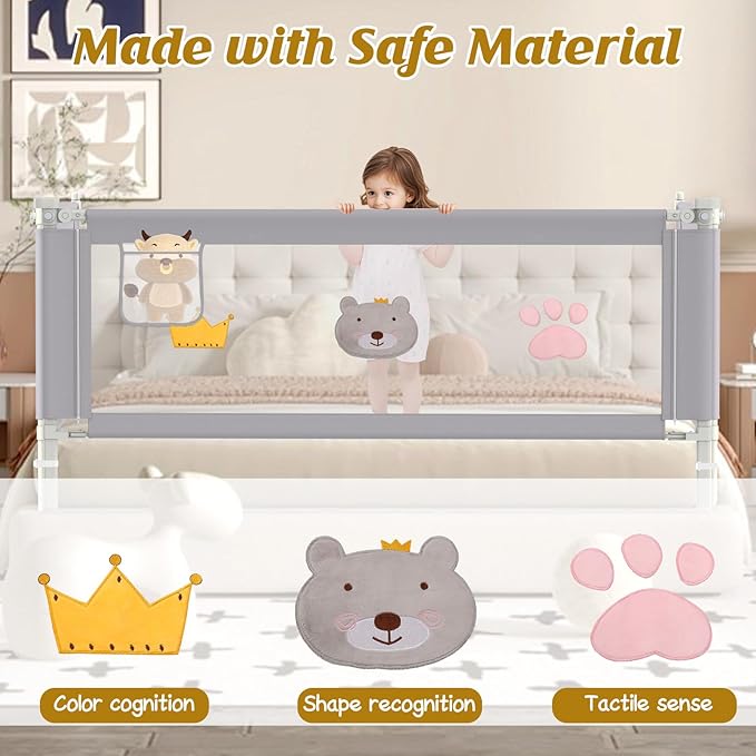 Height Adjustable Bed Rail for Toddlers, Kids Safety Baby Bed Rail for Twin/Full/King/Queen Size Bed (1 Side, 59 Inch)