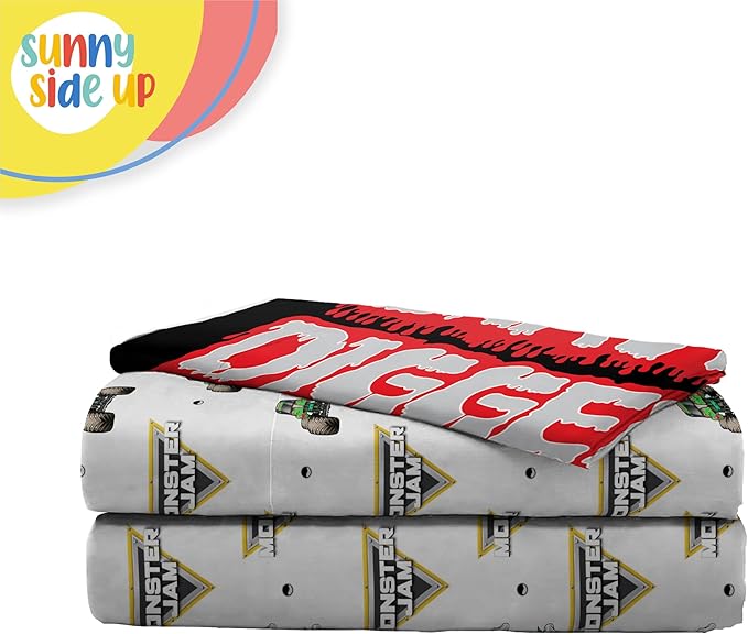 Sunny Side Up Monster Jam Grave Digger Twin Sheet Set - 3 Piece Kids Bedding Set Includes Pillow Cover - Super Soft Microfiber Sheets