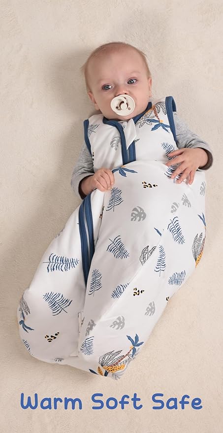 Baby Sleeping Bag 2.5 TOG Cotton Winter Sleep Sack for Newborn babies, Unisex Baby Wearable Blanket with Animal Patterns, Cheetah, S