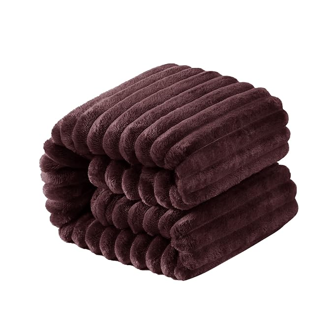 NTBAY Plush Flannel Oversized Baby Blanket, 50X60 Inches Soft and Warm Toddler Blanket with Striped Texture Nursery Bed Blanket for Stroller, Crib, Travel, Baby Gift, 50"x60", Brown