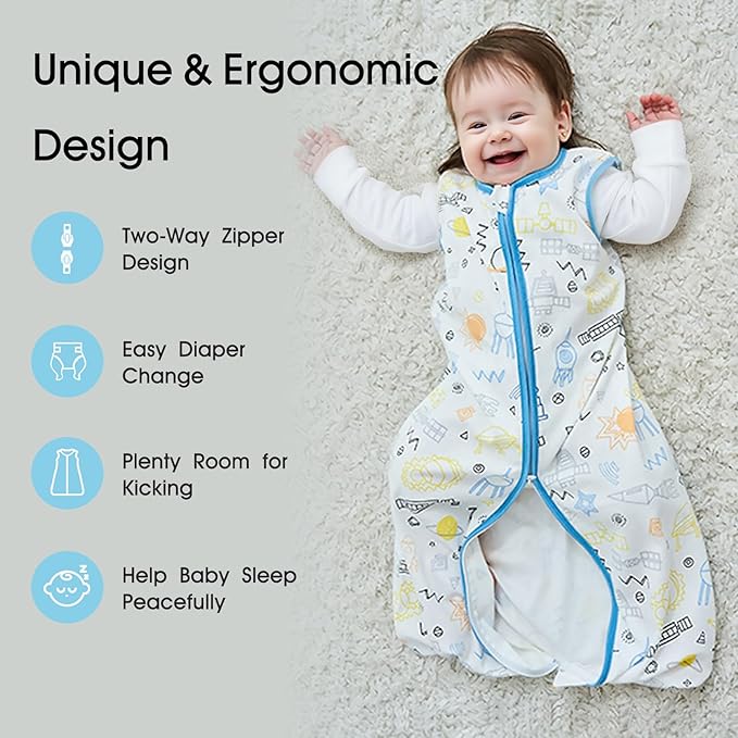 XUNTA 0.5 TOG Sleep Sack 100% Cotton Wearable Blanket, Summer Lightweight Toddler Sleeping Bag with 2-Way Zipper for Boy Girl
