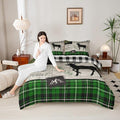 Elk Silhouette Kids Comforter Set Queen Size,Palm Leaves Old Plank Bedding,Girls Boys Adults Bedroom/Xmas Cabin Decor,Camper Explore Down Comforter,Geometric Grids Plaid Duvet Insert,2 Pillowcases