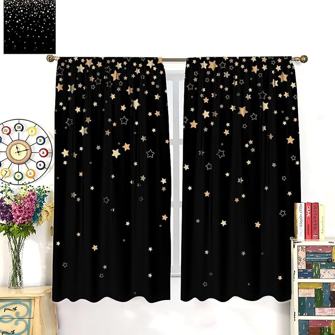 Star Celestial Blackout Curtain, Space Funny Fantasy Galaxy Starry Night Window Curtain for Kids Bedroom Nursery Toddler Room 63" W X 63" L