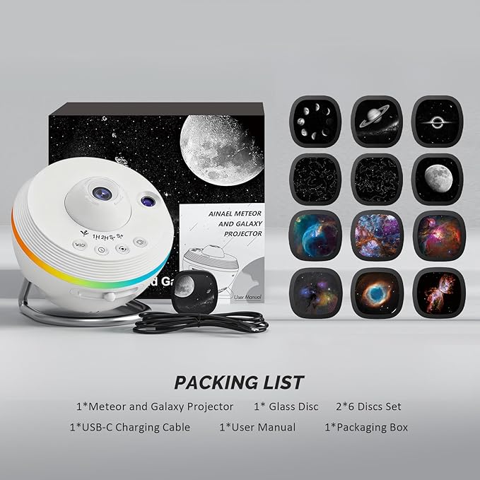 Galaxy Projector, Star Projector Home Planetarium Space Ceiling Starry Sky Night Light with Light Strip, Meteor and Galaxy Projector & 2 Filme Set for Kid Adult Gift