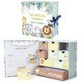 Baby Keepsake Box Newborn Memory Organizer with 9 Labeled Compartments First Keepsake Book Gift Box for Pregnancy Mother"s Day Baby Shower New Maternity (Green,Jungle Animal)