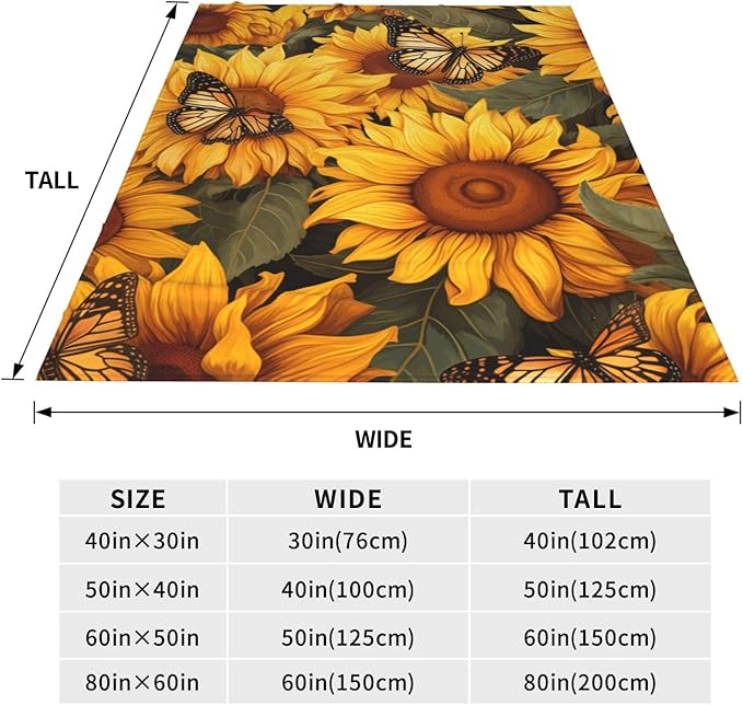Sunflower Butterfly Blanket Gifts for Girls Women Floral Flannel Throw Blankets for Home Couch Bed Sofa Soft Fuzzy Lightweight Decor All Season 50x40 Inches