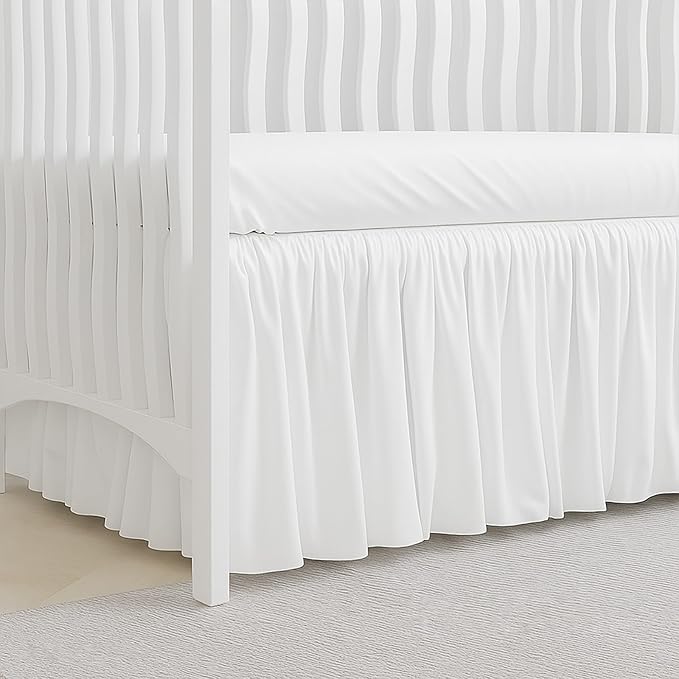 Crib Bed Skirt Dust Ruffle with Split Corners - 100% Cotton - Nursury Standard Crib Bedding Toddler Bedskirt for Baby Boys or Baby Girls - 14" Drop - White Crib Skirt