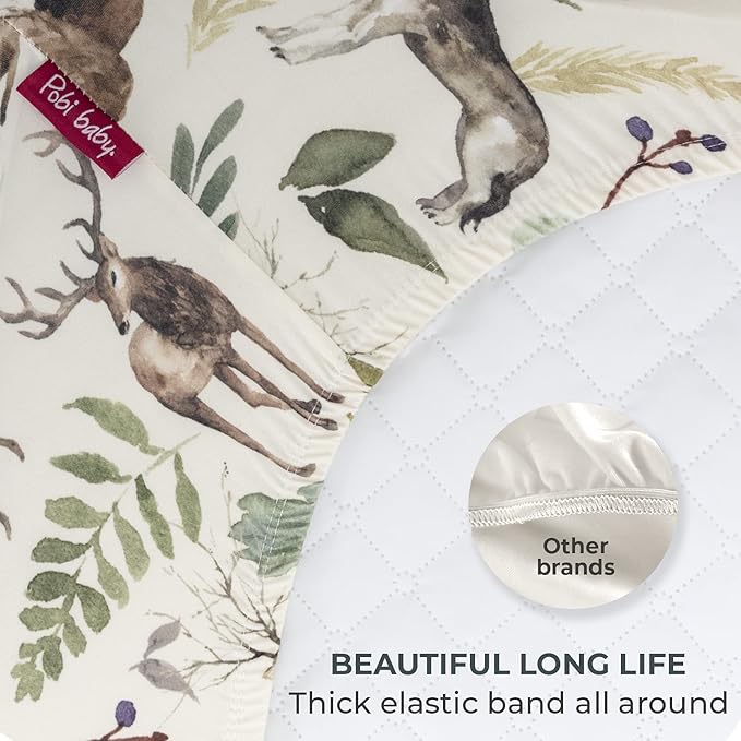 Pobibaby - Premium Single Fitted Baby Boy Crib Sheets for Standard Crib Mattress - Ultra-Soft Cotton Blend, Safe and Snug, and Stylish Woodland Crib Sheet (Wildlife Brown)