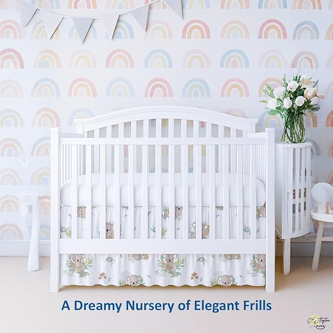 Cottington Lane Crib Skirt Dust Ruffle, 100% Natural Cotton, Soft, Durable Nursery Crib Toddler Bedding Skirt for Baby Girls or Boys, Fits Standard Cribs 28" x 52" with 14" Drop, Koala Cuddles