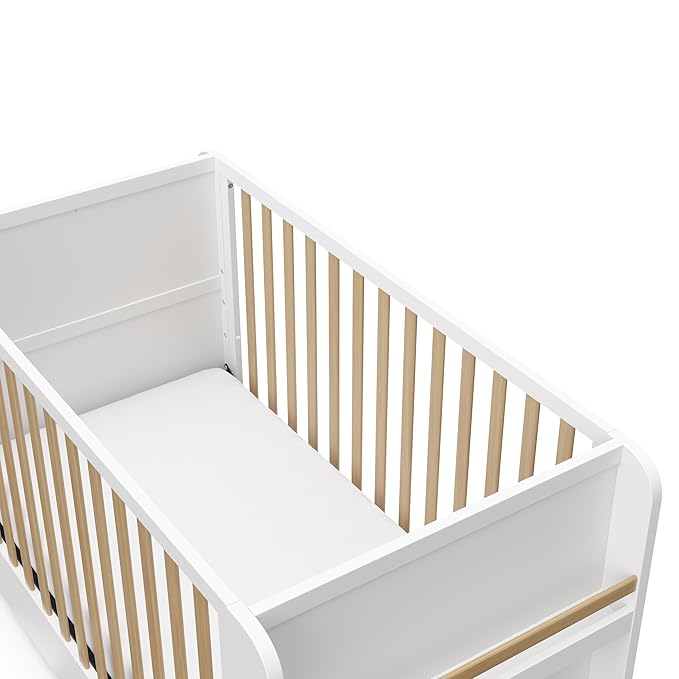 Graco Read-with-Me 4-in-1 Convertible Crib with Drawer (White with Driftwood) - GREENGUARD Gold Certified Converts to Toddler Bed, Daybed, and Functional Bookshelves