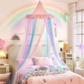 Kertnic Rainbow Bed Canopy for Girls Dreamy Mosquito Net for Bed Round Dome Princess Bed Canopy Girl Room Play Tent Kids Canopy Bed Netting Curtains (Single Layer- Pink)