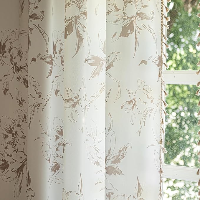 ENJOYBRIDAL Floral 63 Inch Curtains for Bedroom Cute Drapes Boho Semi Sheer Living Room Short Window Curtain Panels Retro Light Filtering Farmhouse Rod Pocket 2 Panels Window Treatments