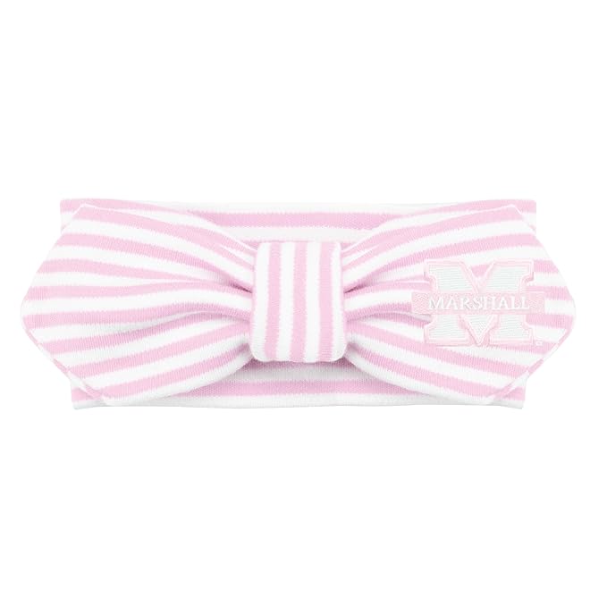Creative Knitwear Marshall Thundering Herd Infant Girls Pink/White Striped Hair Knot Headband Embroidered Logo - Size Newborn - 4T