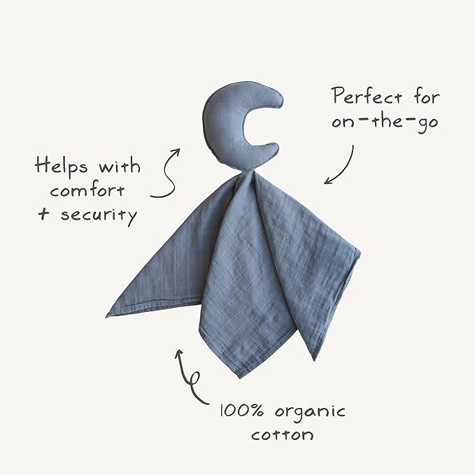 mushie Moon Security Blanket | Baby Lovey | 100% Organic Muslin Cotton (Tradewinds)