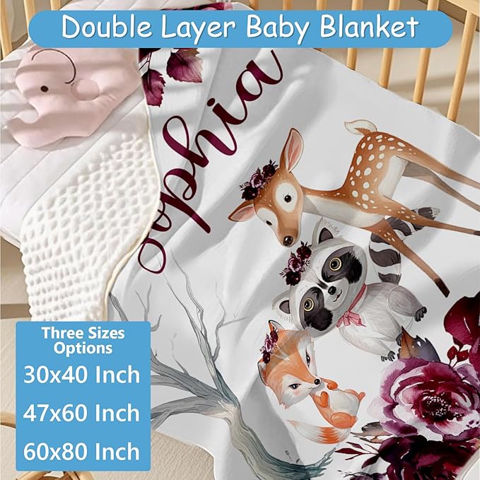 Custom Name Crib Bedding Set, 5 Pcs Personalized Woodland Animals Theme Baby Bedding, Crib Set for Boys Girls, Double Layer Nursery Bedding Sets for Infant Newborns, Toddlers Crib Bed Set