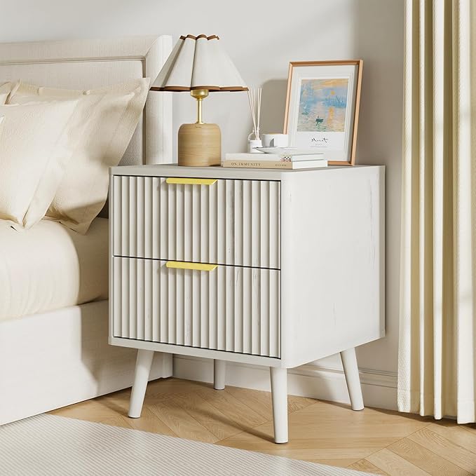LYNSOM Fluted Dresser and Nightstand Sets 2 Piece, 2-Drawer Nightstands and 7-Drawers Dresser, Wood Bedroom Furniture Set for Home, Bedroom, Hallway, White