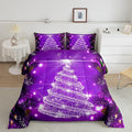 Feelyou Kids Merry Christmas Decorations Comforter Set, Kids Santa Tree Bedding Set Queen Size for Boys Girls Teens Xmas Christmas Bell Decor Comforter Glitter Purple Quilt Set