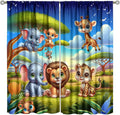 Jungle Safari Window Curtains for Kids Boys Girls Watercolor Cartoon Forest Animals Baby Living Room Bedroom Nursery Toddler Rod Pocket Drapes 55" W X 63" L