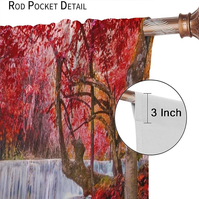 Natural Landscape Waterfall Blackout Curtains, Scenic View Waterfall Forest Autumn Window Drapes, for Bedroom Living Room 55" W X 63" L
