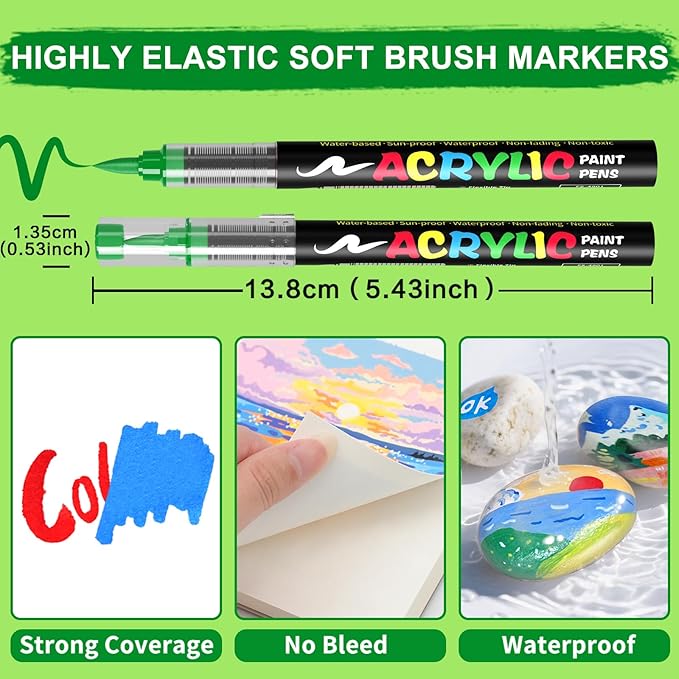 Paint Pens Acrylic Markers - 12 Earth Tone Brush Tip Water Based Marker Pens for Rock Painting, Wood, Ceramic, Glass, Acrylic Paint Markers for Egg Pumpkin