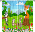 Safari Animal Curtains for Kids Cartoon Woodland Wildlife Jungle Animals Window Treatments for Boys Girls Bedroom Cute Fox Forest Nursery Children Drapes for Living Room W42xL54(Decor)