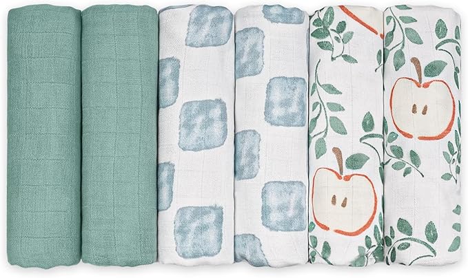 GLLQUEN BABY Receiving Blanket Boy Cotton Muslin Swaddle Blankets Girl Newborn Squares Breathable & Soft Thin Baby Blankets Cloths Double Absorbent Infant Swaddling Wrap - 6 Pack (Apple)
