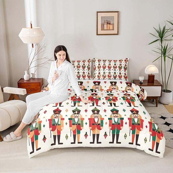 Feelyou Christmas Kids Comforter Set King Size Nutcracker Bedding Set Soldier Royal Guarder Princess Duvet Quilt for Kids Boys Girls Bedroom Decor Microfiber Ultra Soft Breathable