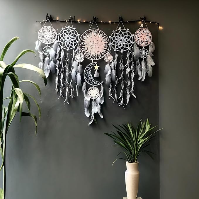 Dream Catcher Wall Decor,Large Boho Dream Catcher with Luxurious Feathers & Beads, Handmade Wall Hanging for Bedroom, Nursery, Living Room, Gift Ready for Girls & Adults (Floral)