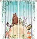 Kids Forest Animal Curtains, Woodland Animal Window Treatments Fox Deer Bunny Wildlife Safari Jungle Bear Farmhouse Window Drapes for Girls Boys Nursery Bedroom 63x63in